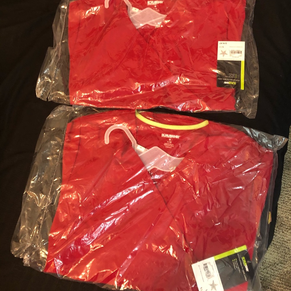 2 small scrub tops RED
